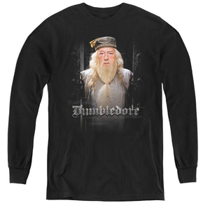 AN OFFCIALLY LICENSED HARRY POTTER DUMBLE DOORS YOUTH LONG SLEEVE T-SHIRT BLACK