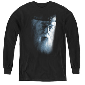 AN OFFCIALLY LICENSED HARRY POTTER DUMBLEDORE FACE YOUTH LONG SLEEVE T-SHIRT BLACK