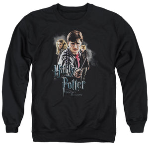 AN OFFCIALLY LICENSED HARRY POTTER DEATHLY HOLLOWS CAST ADULT UNISEX CREWNECK SWEATSHIRT BLACK