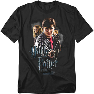 AN OFFCIALLY LICENSED HARRY POTTER DEATHLY HOLLOWS CAST MEN'S REGULAR FIT T-SHIRT BLACK