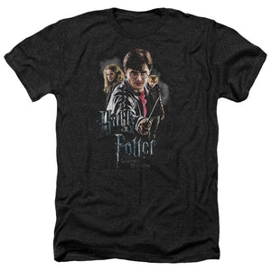 AN OFFCIALLY LICENSED HARRY POTTER DEATHLY HOLLOWS CAST MEN'S HEATHER T-SHIRT CHARCOAL