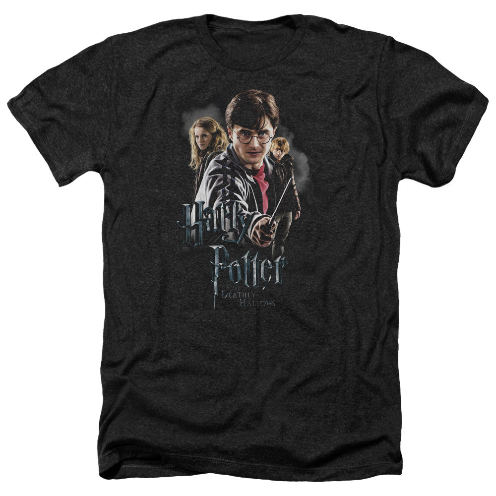 AN OFFCIALLY LICENSED HARRY POTTER DEATHLY HOLLOWS CAST MEN'S HEATHER T-SHIRT CHARCOAL
