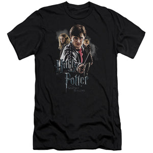 AN OFFCIALLY LICENSED HARRY POTTER DEATHLY HOLLOWS CAST MEN'S PREMIUM SLIM FIT T-SHIRT BLACK