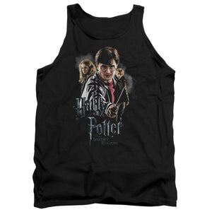 AN OFFCIALLY LICENSED HARRY POTTER DEATHLY HOLLOWS CAST ADULT UNISEX TANK TOP BLACK