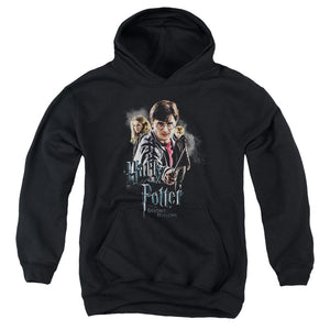 AN OFFCIALLY LICENSED HARRY POTTER DEATHLY HOLLOWS CAST YOUTH HOODIE BLACK
