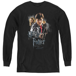 AN OFFCIALLY LICENSED HARRY POTTER DEATHLY HOLLOWS CAST YOUTH LONG SLEEVE T-SHIRT BLACK