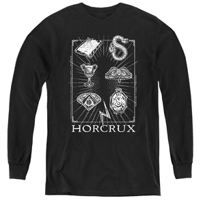 AN OFFCIALLY LICENSED HARRY POTTER HORCRUX SYMBOLS YOUTH LONG SLEEVE T-SHIRT BLACK