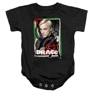 AN OFFCIALLY LICENSED HARRY POTTER DRACO MALFOY PHOTO COLLAGE BABY BODYSUIT BLACK