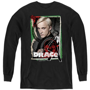 AN OFFCIALLY LICENSED HARRY POTTER DRACO MALFOY PHOTO COLLAGE YOUTH LONG SLEEVE T-SHIRT BLACK