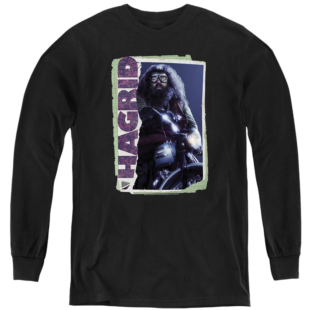 AN OFFCIALLY LICENSED HARRY POTTER RUBEUS HAGRID PHOTO COLLAGE YOUTH LONG SLEEVE T-SHIRT BLACK