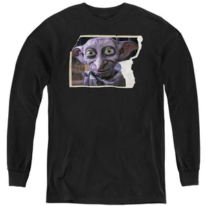 AN OFFCIALLY LICENSED HARRY POTTER DOBBY WORN PHOTO YOUTH LONG SLEEVE T-SHIRT BLACK