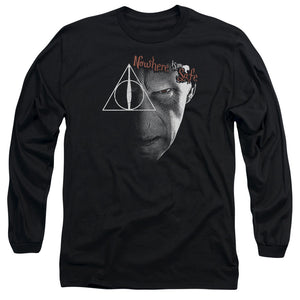 AN OFFCIALLY LICENSED HARRY POTTER NOWHERE IS SAFE MEN'S LONG SLEEVE T-SHIRT BLACK