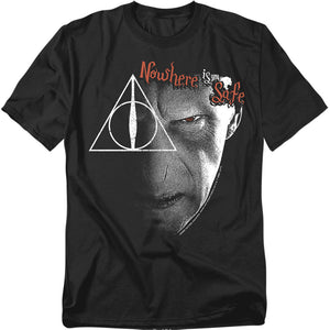 AN OFFCIALLY LICENSED HARRY POTTER NOWHERE IS SAFE MEN'S REGULAR FIT T-SHIRT BLACK
