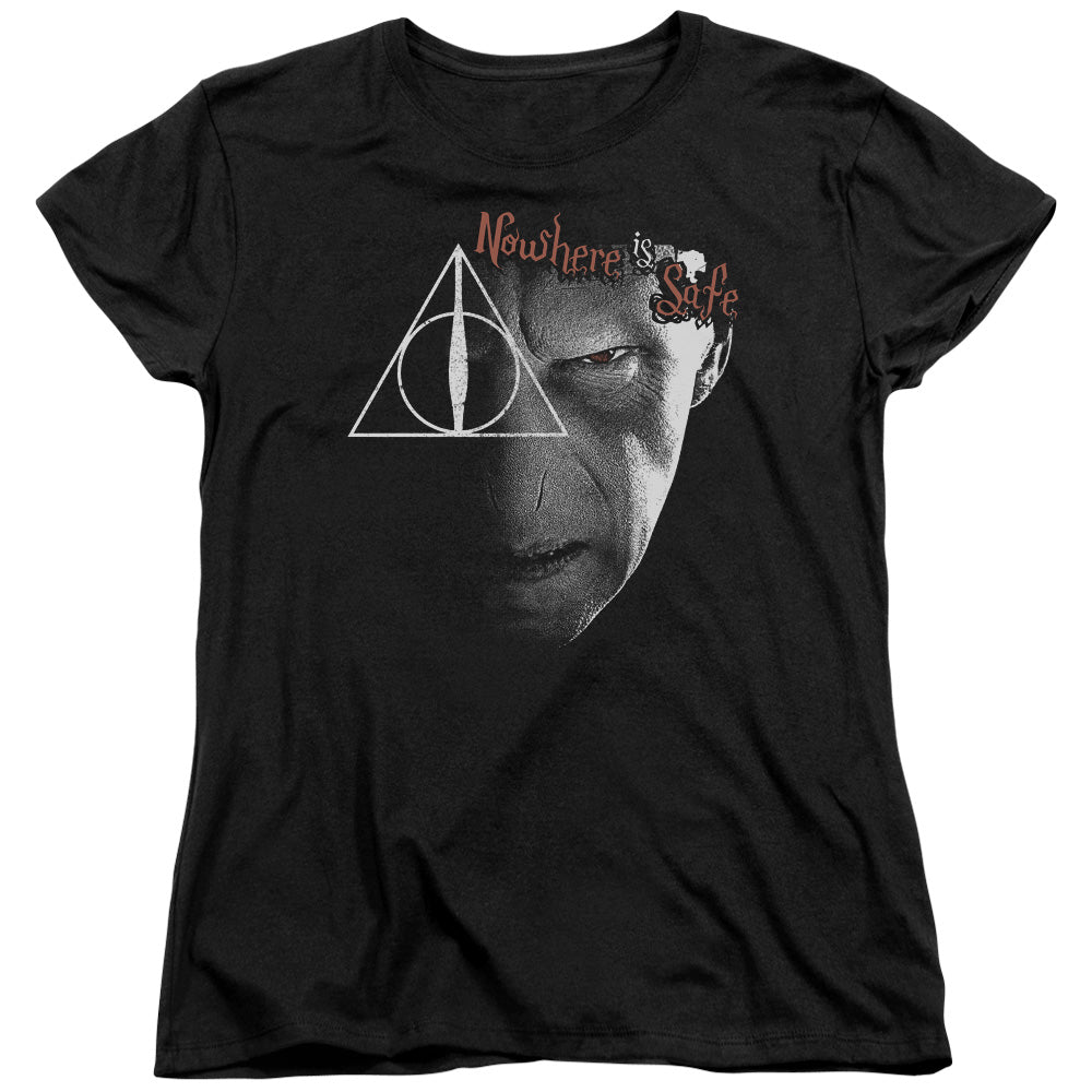 AN OFFCIALLY LICENSED HARRY POTTER NOWHERE IS SAFE WOMEN'S REGULAR FIT T-SHIRT BLACK