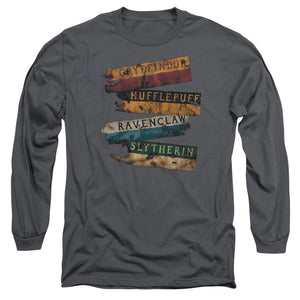 AN OFFCIALLY LICENSED HARRY POTTER BURNT BANNERS MEN'S LONG SLEEVE T-SHIRT CHARCOAL