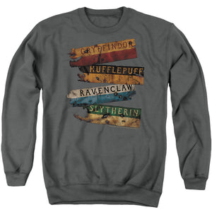 AN OFFCIALLY LICENSED HARRY POTTER BURNT BANNERS ADULT UNISEX CREWNECK SWEATSHIRT CHARCOAL