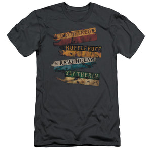 AN OFFCIALLY LICENSED HARRY POTTER BURNT BANNERS MEN'S PREMIUM SLIM FIT T-SHIRT CHARCOAL