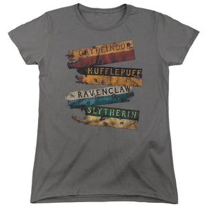 AN OFFCIALLY LICENSED HARRY POTTER BURNT BANNERS WOMEN'S REGULAR FIT T-SHIRT CHARCOAL