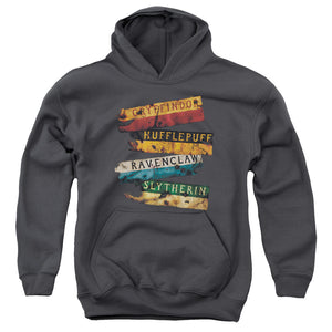 AN OFFCIALLY LICENSED HARRY POTTER BURNT BANNERS YOUTH HOODIE CHARCOAL