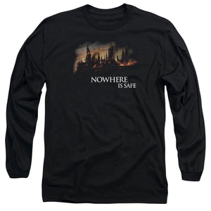 AN OFFCIALLY LICENSED HARRY POTTER BURNING HOGWARTS MEN'S LONG SLEEVE T-SHIRT BLACK