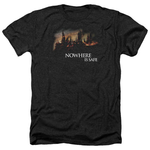 AN OFFCIALLY LICENSED HARRY POTTER BURNING HOGWARTS MEN'S HEATHER T-SHIRT CHARCOAL