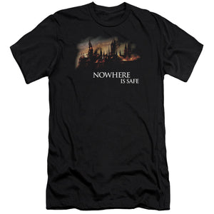 AN OFFCIALLY LICENSED HARRY POTTER BURNING HOGWARTS MEN'S PREMIUM SLIM FIT T-SHIRT BLACK