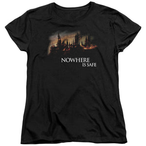 AN OFFCIALLY LICENSED HARRY POTTER BURNING HOGWARTS WOMEN'S REGULAR FIT T-SHIRT BLACK
