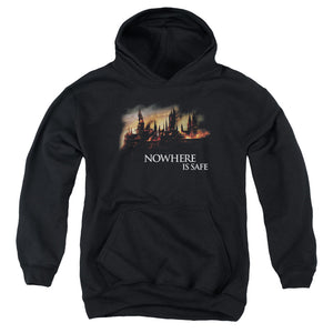 AN OFFCIALLY LICENSED HARRY POTTER BURNING HOGWARTS YOUTH HOODIE BLACK