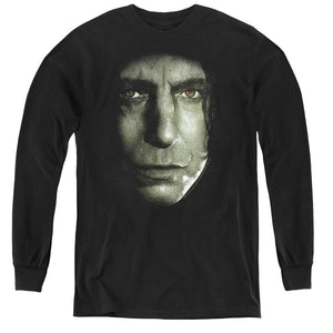 AN OFFCIALLY LICENSED HARRY POTTER SNAPE HEAD YOUTH LONG SLEEVE T-SHIRT BLACK