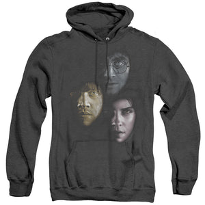 AN OFFCIALLY LICENSED HARRY POTTER HERO HEADS ADULT UNISEX HEATHER PULLOVER HOODIE BLACK