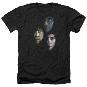 AN OFFCIALLY LICENSED HARRY POTTER HERO HEADS MEN'S HEATHER T-SHIRT CHARCOAL