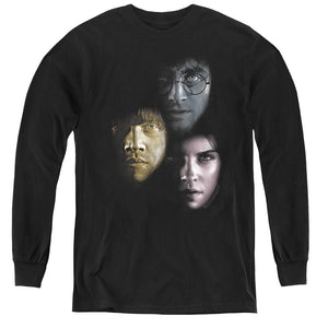 AN OFFCIALLY LICENSED HARRY POTTER HERO HEADS YOUTH LONG SLEEVE T-SHIRT BLACK