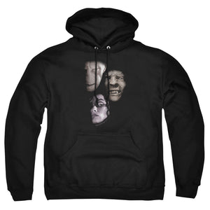 AN OFFCIALLY LICENSED HARRY POTTER VILLIAN HEADS ADULT UNISEX PULLOVER HOODIE BLACK