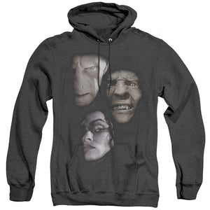 AN OFFCIALLY LICENSED HARRY POTTER VILLIAN HEADS ADULT UNISEX HEATHER PULLOVER HOODIE BLACK