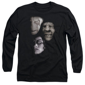 AN OFFCIALLY LICENSED HARRY POTTER VILLIAN HEADS MEN'S LONG SLEEVE T-SHIRT BLACK