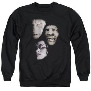 AN OFFCIALLY LICENSED HARRY POTTER VILLIAN HEADS ADULT UNISEX CREWNECK SWEATSHIRT BLACK