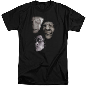 AN OFFCIALLY LICENSED HARRY POTTER VILLIAN HEADS MEN'S TALL FIT T-SHIRT BLACK