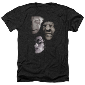 AN OFFCIALLY LICENSED HARRY POTTER VILLIAN HEADS MEN'S HEATHER T-SHIRT CHARCOAL