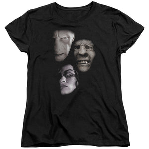AN OFFCIALLY LICENSED HARRY POTTER VILLIAN HEADS WOMEN'S REGULAR FIT T-SHIRT BLACK