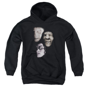 AN OFFCIALLY LICENSED HARRY POTTER VILLIAN HEADS YOUTH HOODIE BLACK