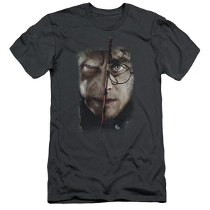 AN OFFCIALLY LICENSED HARRY POTTER IT ALL ENDS HERE MEN'S PREMIUM SLIM FIT T-SHIRT CHARCOAL