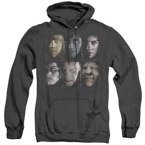AN OFFCIALLY LICENSED HARRY POTTER HORIZONTAL HEADS ADULT UNISEX HEATHER PULLOVER HOODIE BLACK