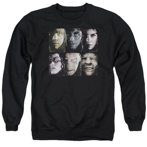 AN OFFCIALLY LICENSED HARRY POTTER HORIZONTAL HEADS ADULT UNISEX CREWNECK SWEATSHIRT BLACK