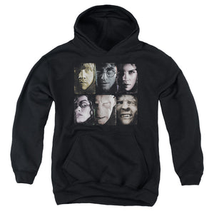AN OFFCIALLY LICENSED HARRY POTTER HORIZONTAL HEADS YOUTH HOODIE BLACK