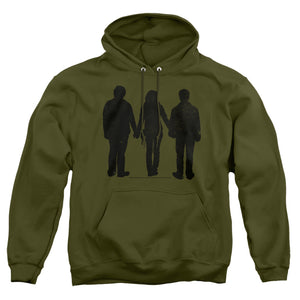 AN OFFCIALLY LICENSED HARRY POTTER THREE STAND ALONE ADULT UNISEX PULLOVER HOODIE MILITARY GREEN