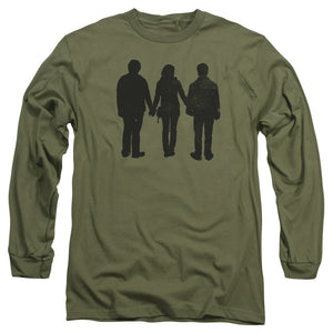 AN OFFCIALLY LICENSED HARRY POTTER THREE STAND ALONE MEN'S LONG SLEEVE T-SHIRT MILITARY GREEN