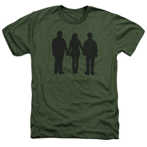 AN OFFCIALLY LICENSED HARRY POTTER THREE STAND ALONE MEN'S HEATHER T-SHIRT MILITARY GREEN