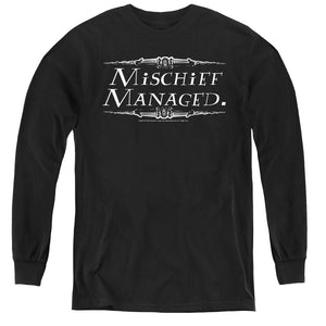 AN OFFCIALLY LICENSED HARRY POTTER MISCHIEF MANAGED YOUTH LONG SLEEVE T-SHIRT BLACK