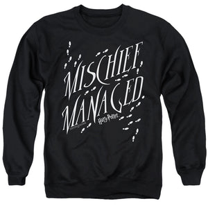 AN OFFCIALLY LICENSED HARRY POTTER MISCHIEF MANAGED 4 ADULT UNISEX CREWNECK SWEATSHIRT BLACK