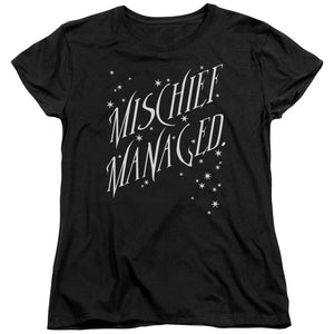 AN OFFCIALLY LICENSED HARRY POTTER MISCHIEF MANAGED 4 WOMEN'S REGULAR FIT T-SHIRT BLACK